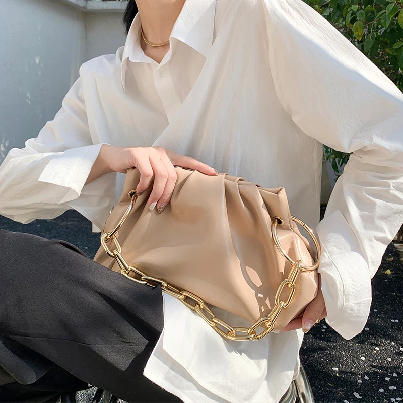

Hot sale chains shoulder bags pleated women fashion handbags Popular PU Leather Purse Clutch Hand Bags Wholesale, Customizable