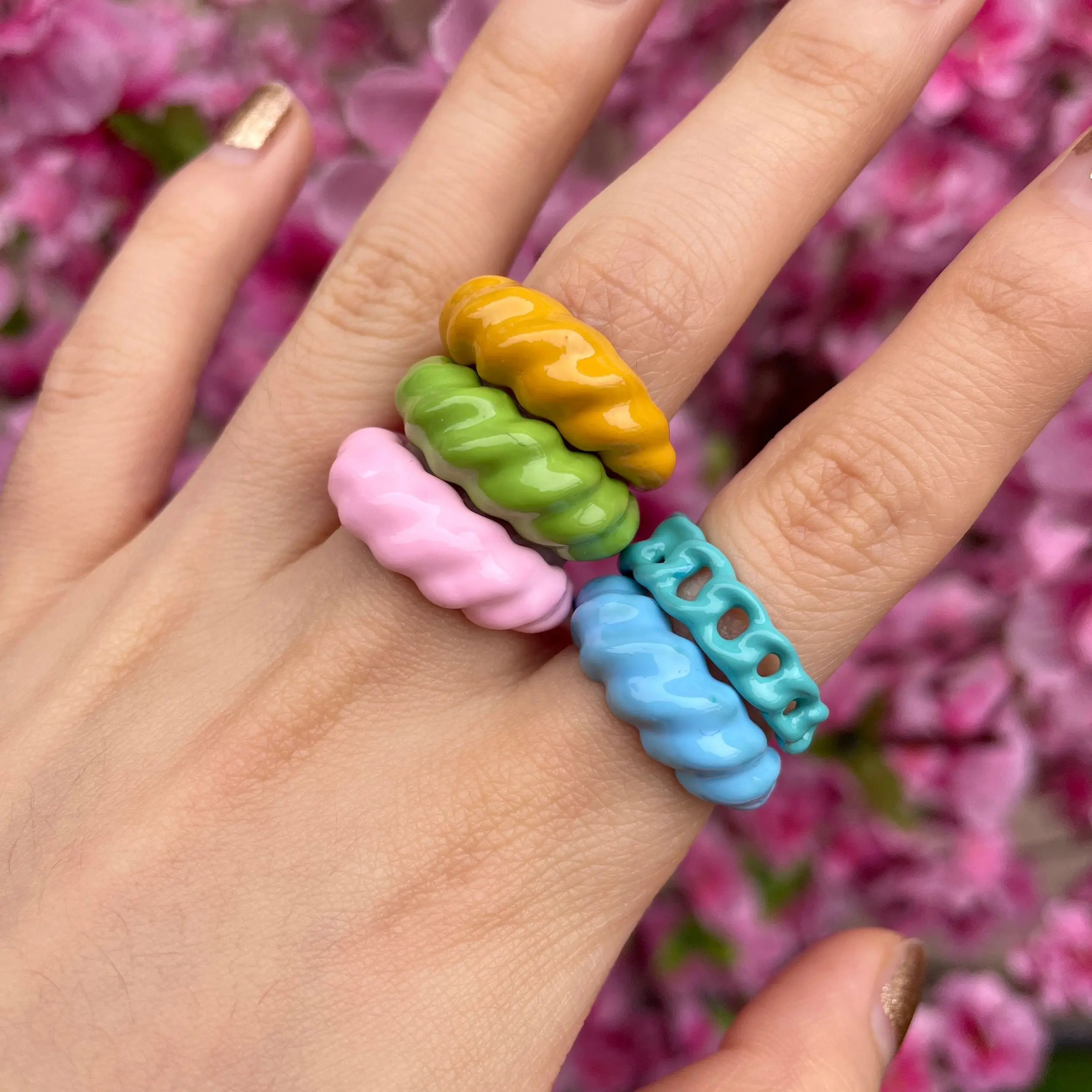 

2021 New Trendy Colorful Dripping oil Geometric Rings Hand-painted Irregular Open Rings for Women Party Jewelry