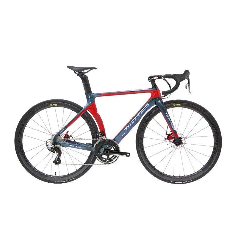 

Twitter Full Carbon Fiber Road Bike 22 Speed 700c Disc Thru Axle Brake Carbon Wheelset Cyclocross Bike T10pro, Blackred / black / red