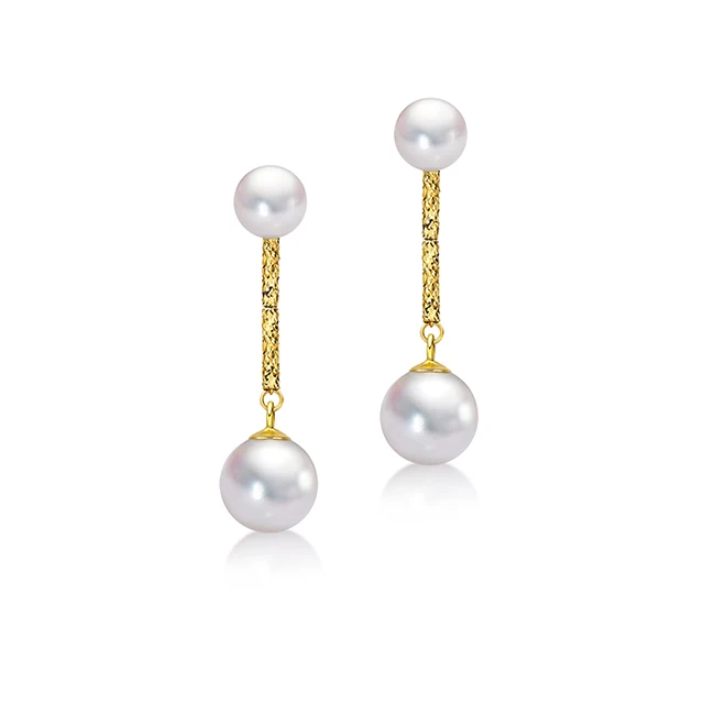 

Best Selling 18K Gold Yellow Gold Japanese Akoya Pearl Tube Drop Earrings for Women Wholesale Free Shipping