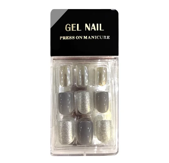 

Korean grey press on nails whole sale pre glued press on nails trendy press on nails