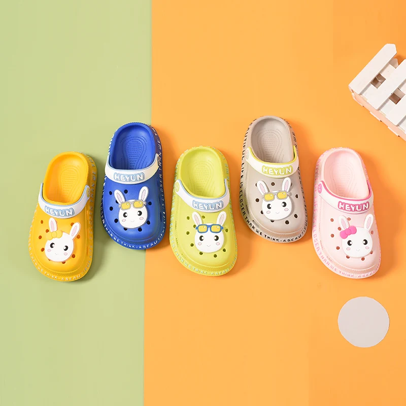 

2021 Hot selling Children EVA Slippers Cut Cartoon Slides Silent Slippers both indoor and outdoor kids slide sandals, Blue/gray/green/pink/yellow
