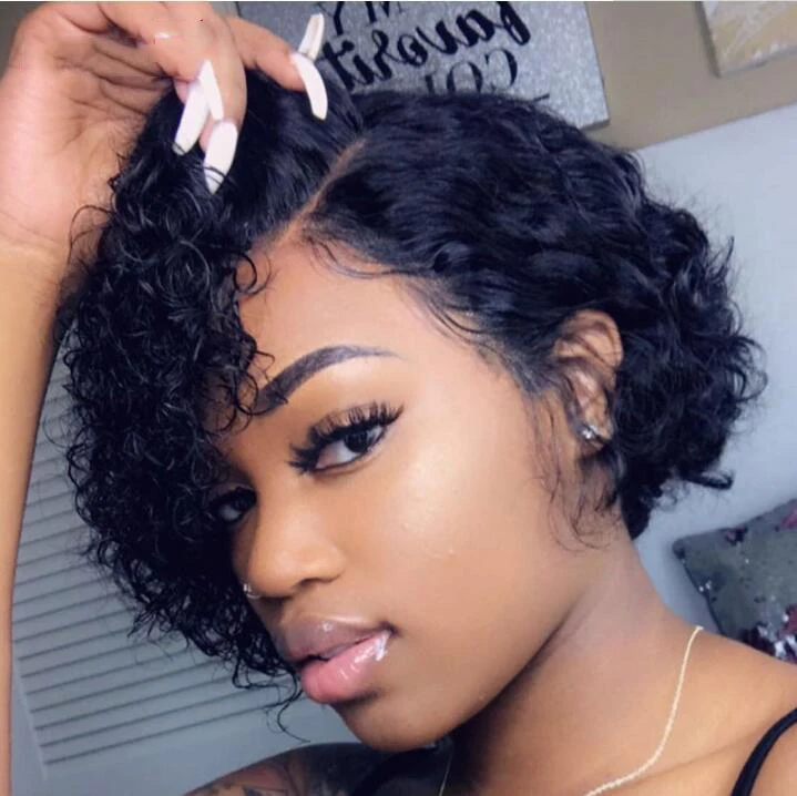 

Hot Sale Synthetic Hair Wigs Afro Kinky Deep Wave Hair Short wigs For Black Women Brazilian 13*6 Lace Front Synthetic Hair Wigs