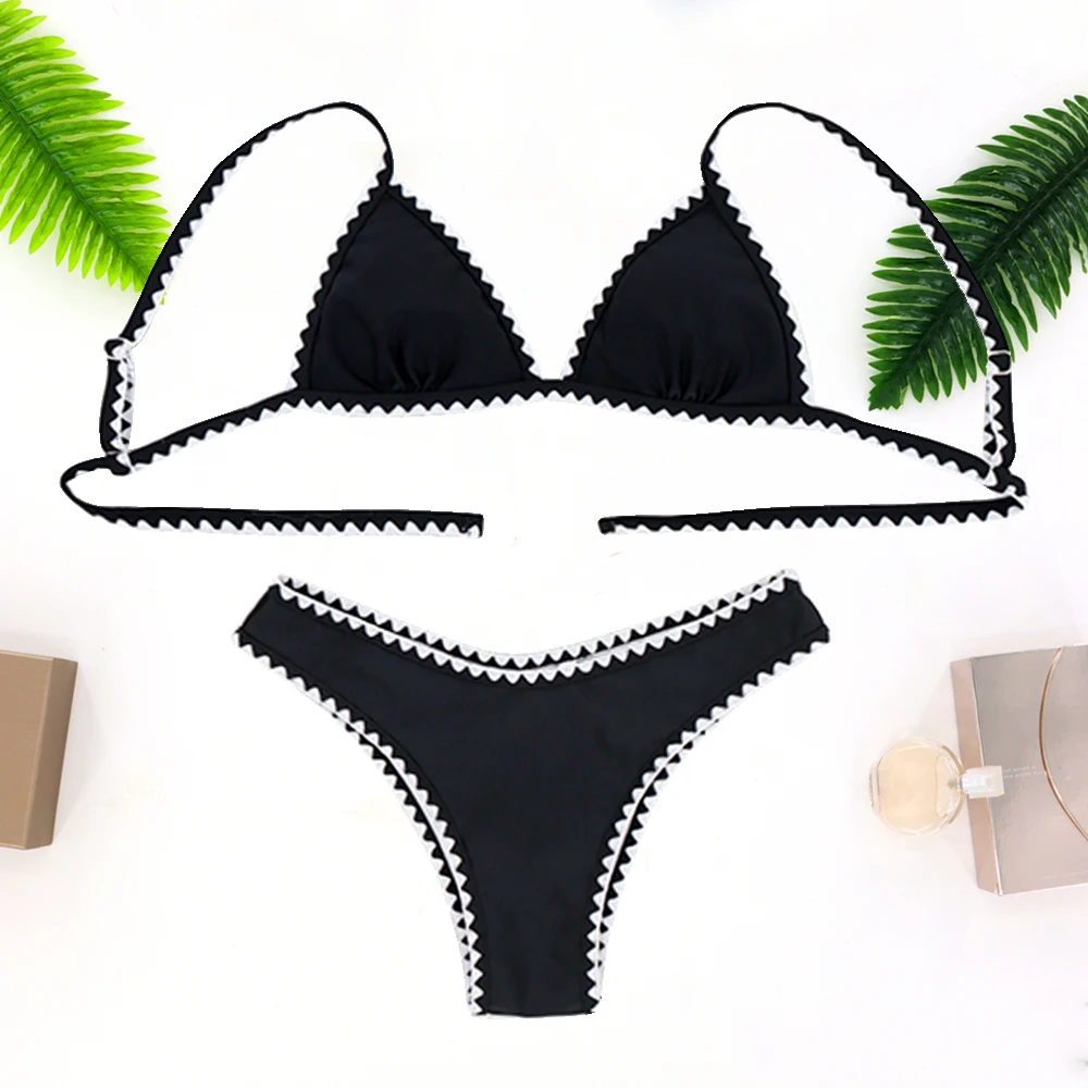 

Sell new high - quality wear-resistant pure black bikini swimsuit wholesale