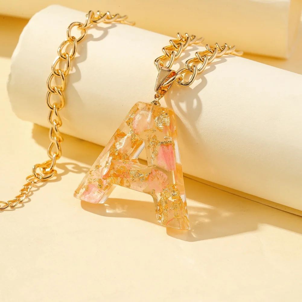 

English Capital Letter A-Z Resin Flower Necklace Cute Fashion Necklace 2020, As the picturs