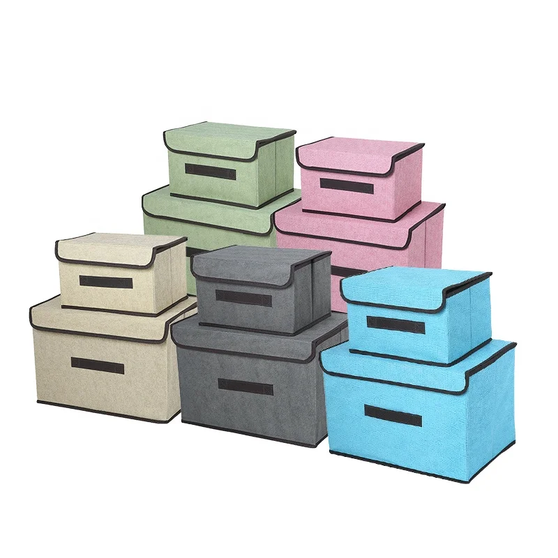 

Multicolor Cheap Foldable Non-woven Fabric Storage Box Bin with Handle Lids for Toys Clothes