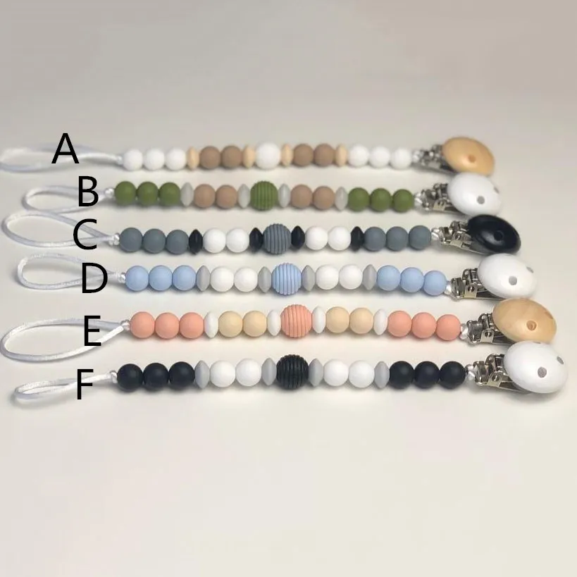 

Wood Pacifier Clips Baby Silicone Beads Infant Teething Soother Chain