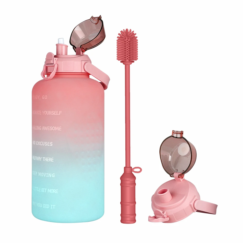 

Plastic sports water bottle straw lid 64 oz water bottles with time markers custom logo, Customized color