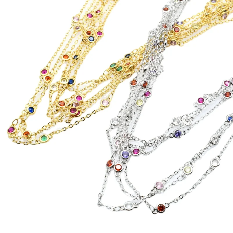 Factory Price Colorful CZ Setting Gold Silver Plating DIY Brass Chains For Fashion Women Necklace Making Findings