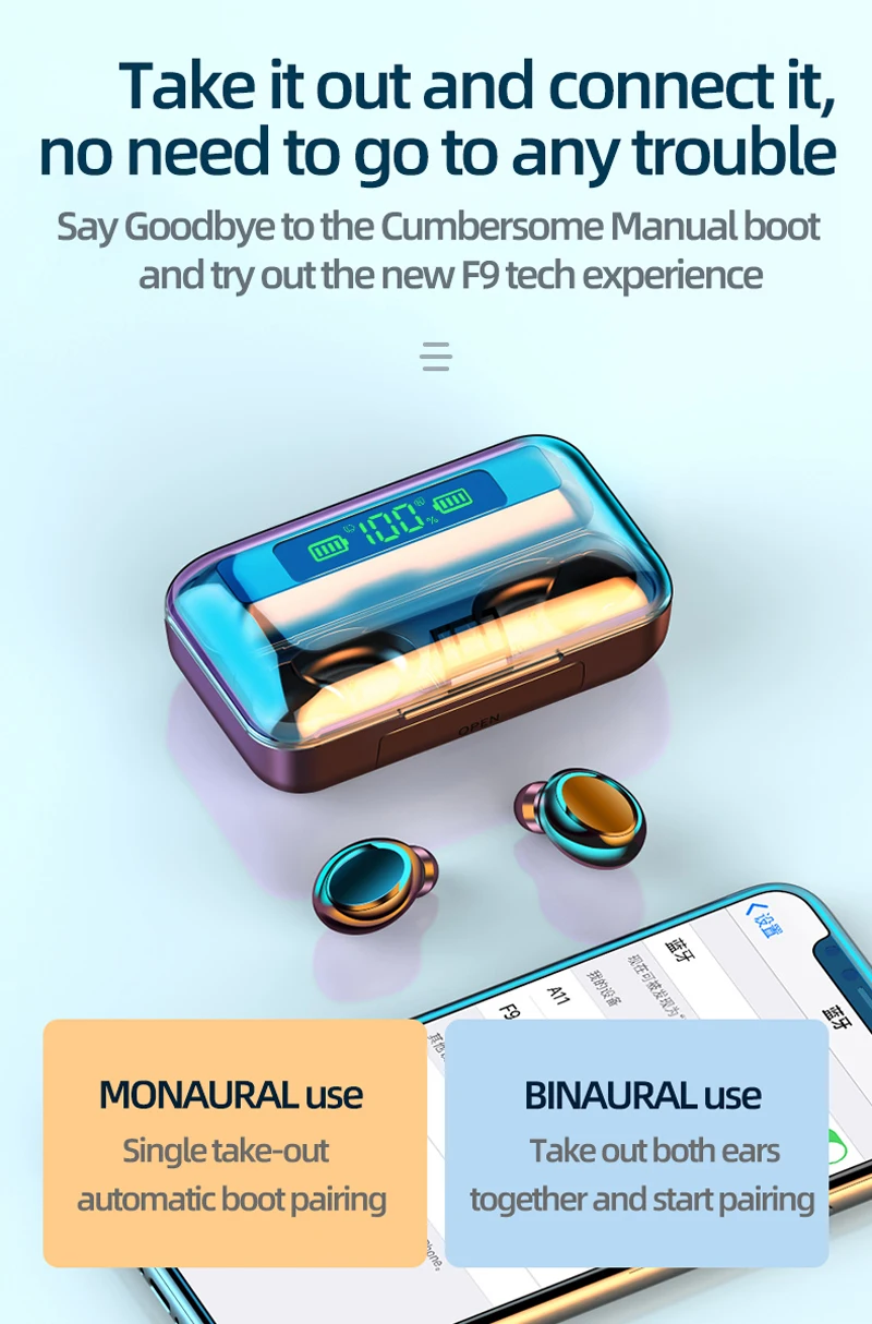 2000mAh Power Bank F9 F9-5 F9-5C Cheap Tws True Wireless Earphones IPX7 Waterproof Headset Earbuds Headphone - ANKUX.COM