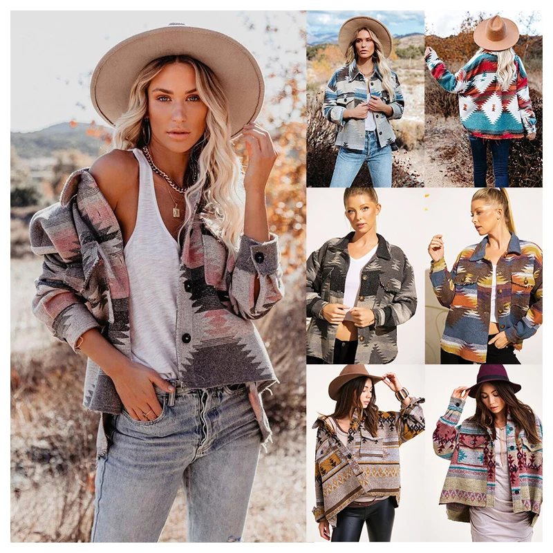 

Vintage Geometric Printing Patterns Jeans Women Jacket Coat Casual Demin Jacket Woman 2021, Customized colors
