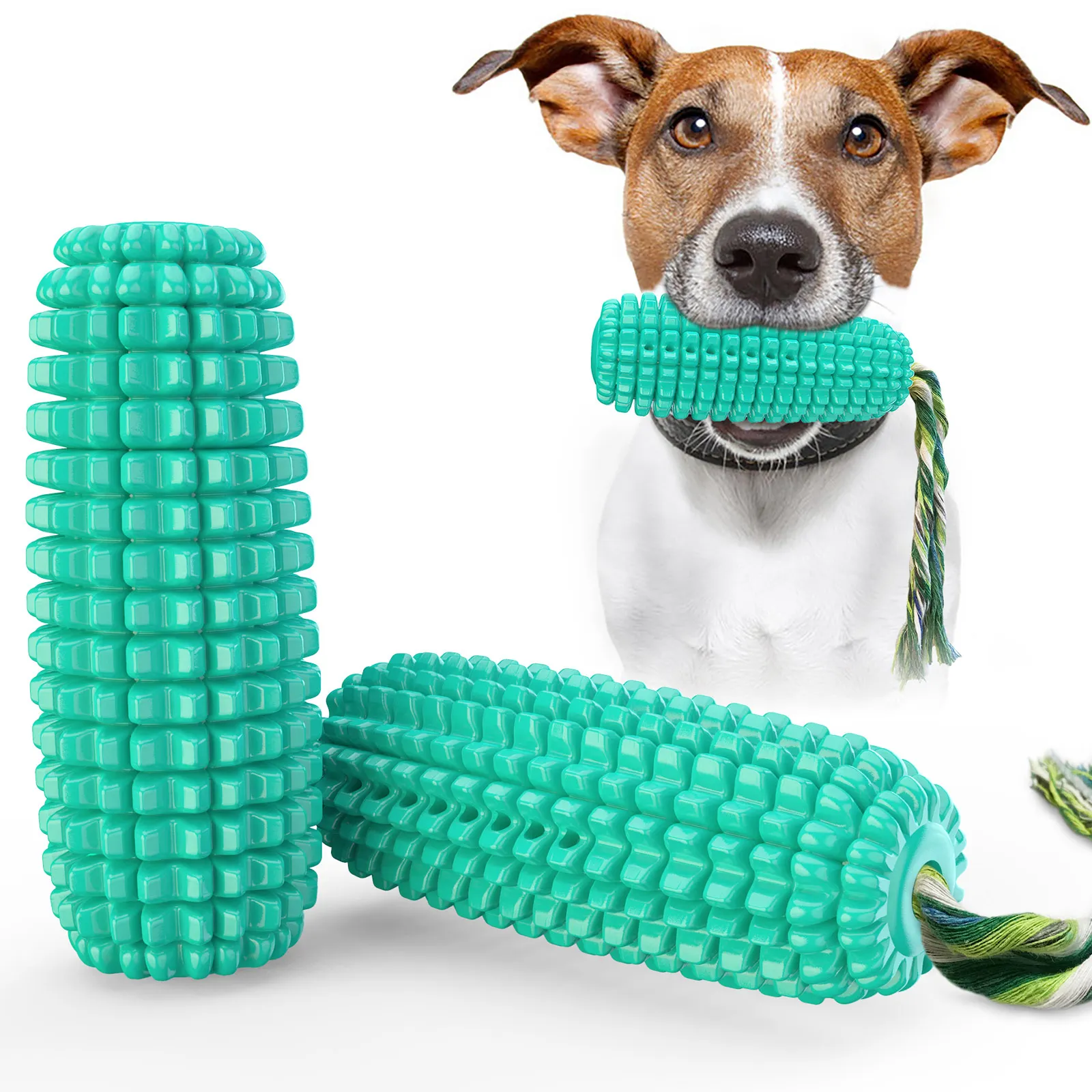 

Wholesale custom pet dog biting corn simulation squeak toy with dog biting rope, Blue,yellow, green