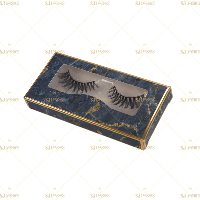 

New Style Marble Packaging Box 3D Super Curly Russian Volume Vegan Lashes 8-15mm ECO Eyelash Private Label Custom