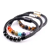 

Colorful agate tiger eye leather bracelet men and women couple bracelet