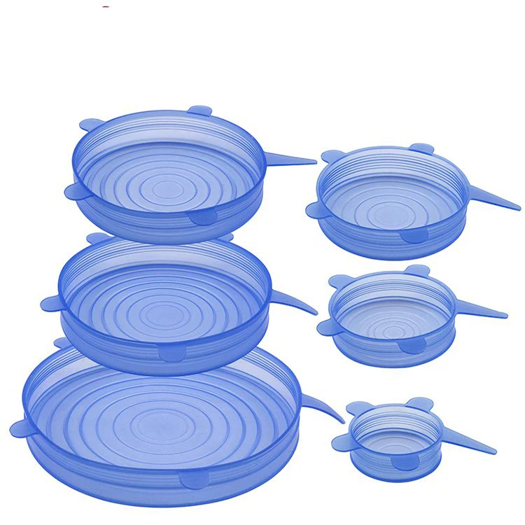 

6pcs Silicon Rubber Lid Stretch Set for Bowl Universal Reusable Kitchenware Food Grade Bowl Food Cover Soft, Blue or customized color