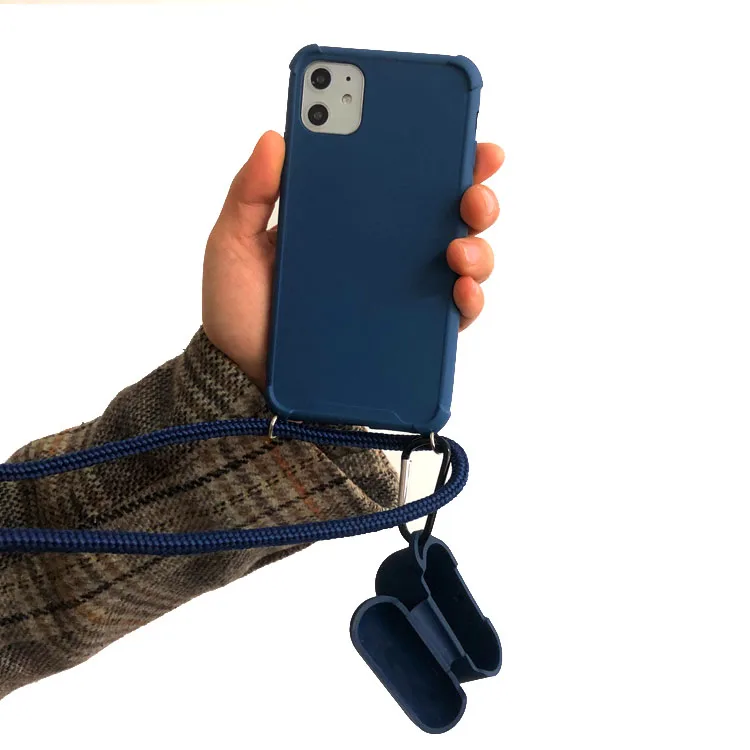 

Rubber Coating Solid TPU Case Flexible Earpod Cover Necklace For iPhone 12 New Arrivals