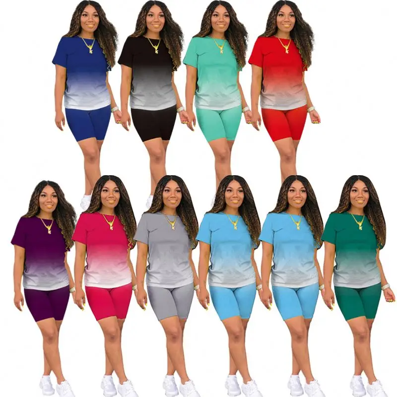 

The Most Popular custom two piece set With New Arrival tie Dye short sleeves women two piece set customization Drop shipping