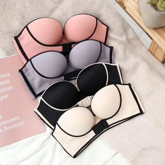 

Drop shipping Invisible Wire Free Front Lift Bralette Women Half Cup Gather Wireless Brassiere Push Up Strapless Backless Bra