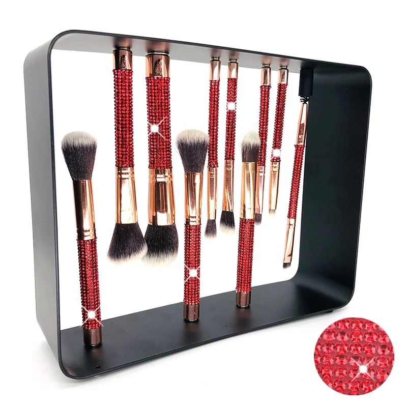 

Luxury Oem Factory Nylon Hair Makeup Brush Sets With Bag Red Diamonds Handle Make Up Brushes