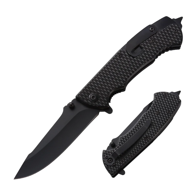 

F107 Folding black coating blade outdoor pocket knife survival camping knife self defense tactical knives with plastic handle