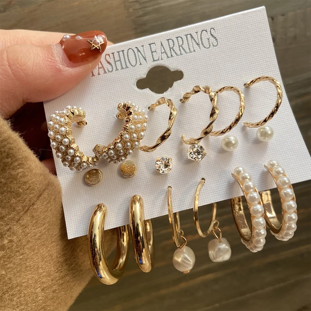 

Hot Selling Fashion Style Drop Earrings set bohemian 14k Gold Plating Pearl earrings ladies earrings women jewelry, Gold color