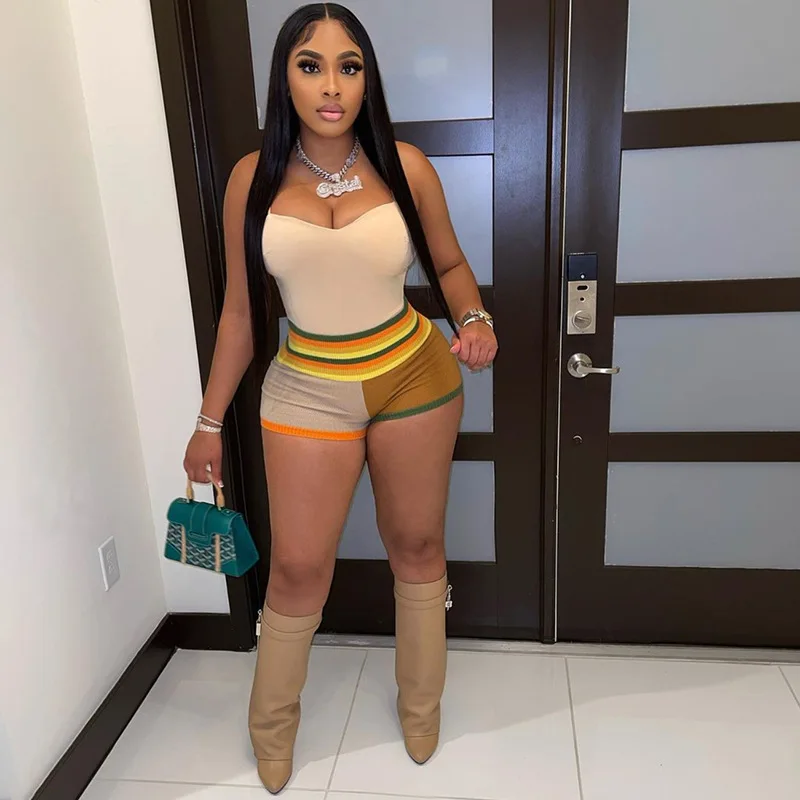 

2022 High Waist Color Blocking Fashion ladies shorts pants summer 2022