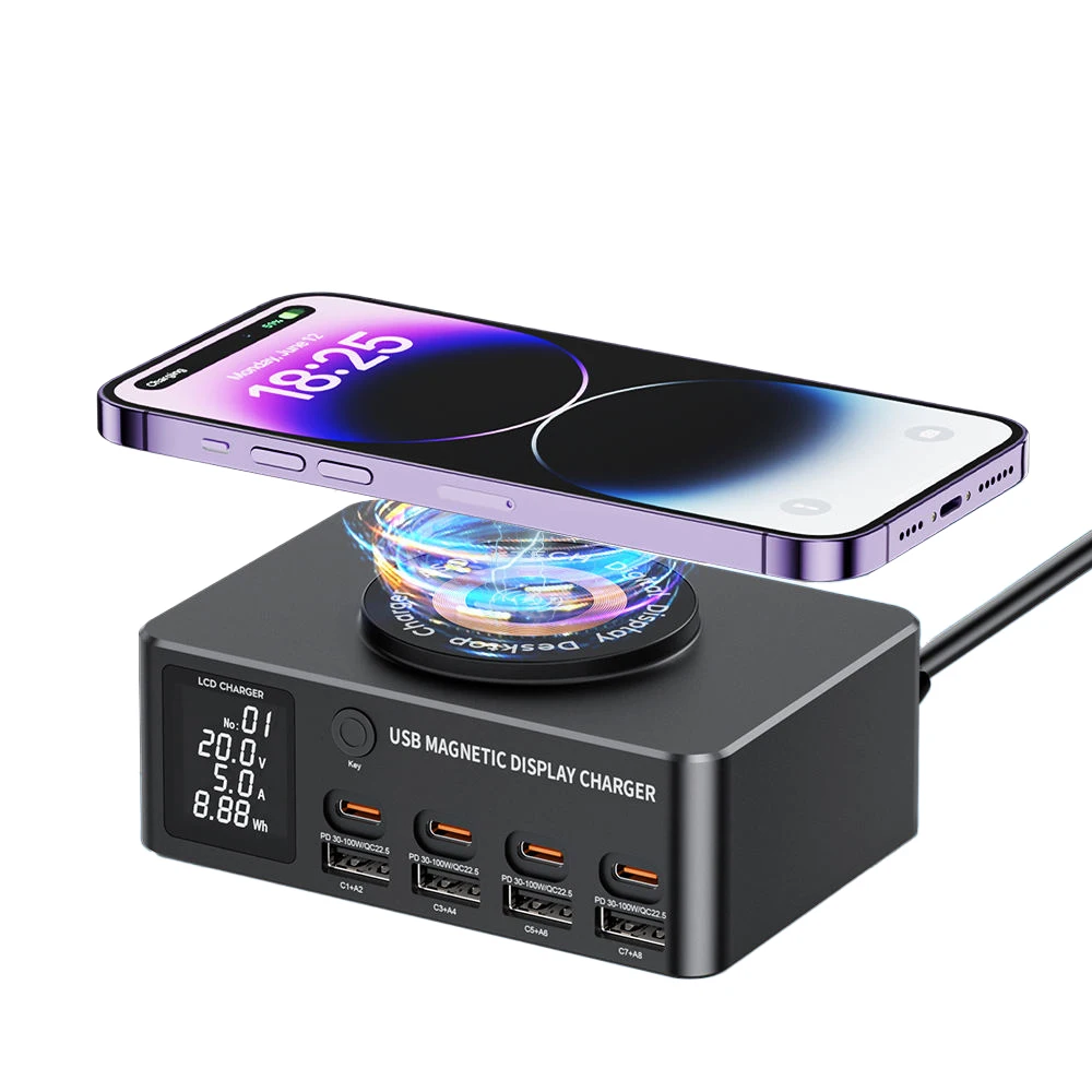 

Eonline 3D 140W 9 in 1 USB-C PD QC3.0 Fast Charging Station with Separate display 15W Wireless Charger for iPhone15 14Pro