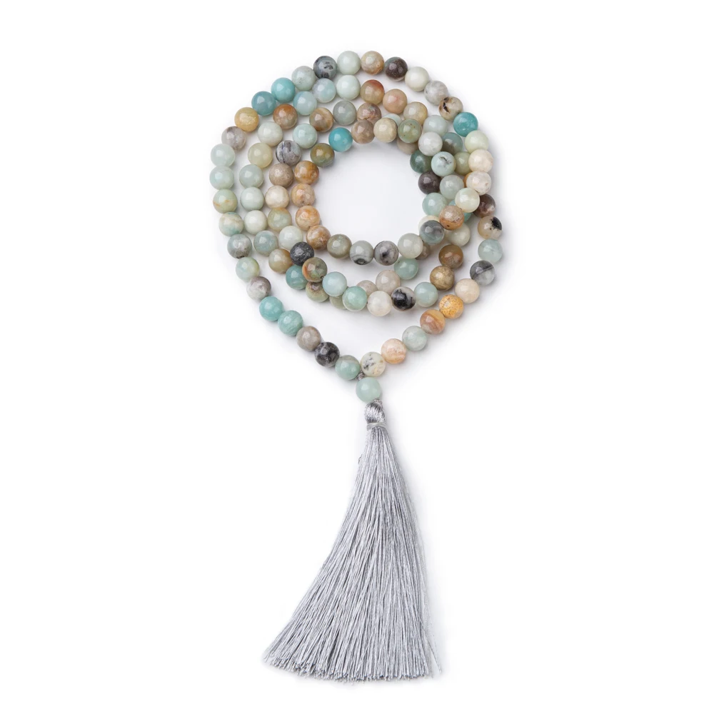 

Amazonite yoga mala beads handmade sandalwood mala chain crystal mala prayer necklace, As picture