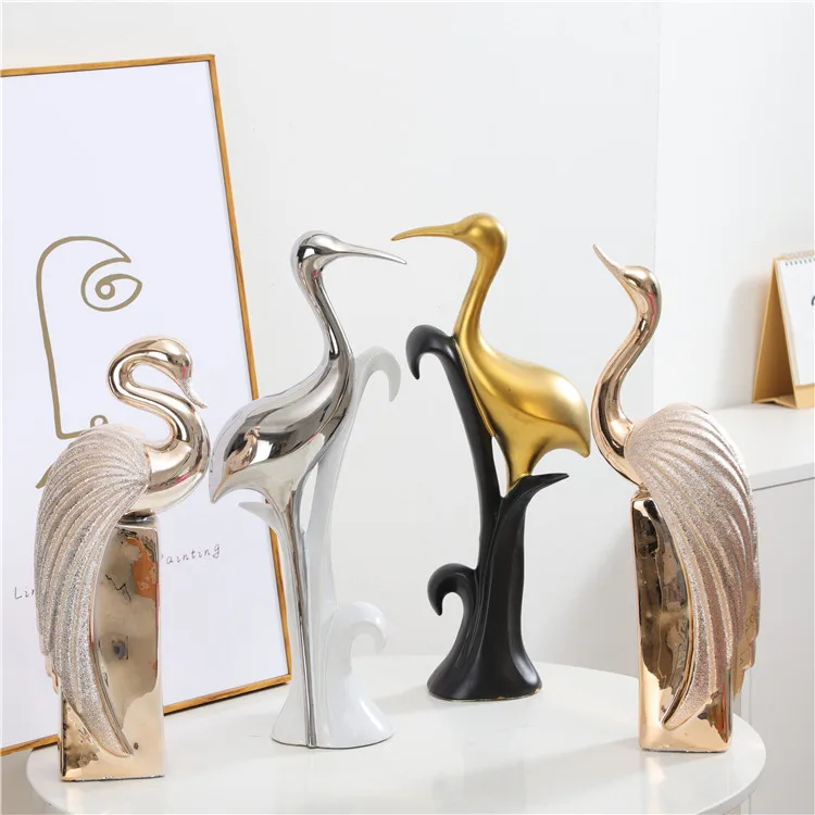 

Newest design crane shaped ornaments accessories business gift craft ceramic decoration for home