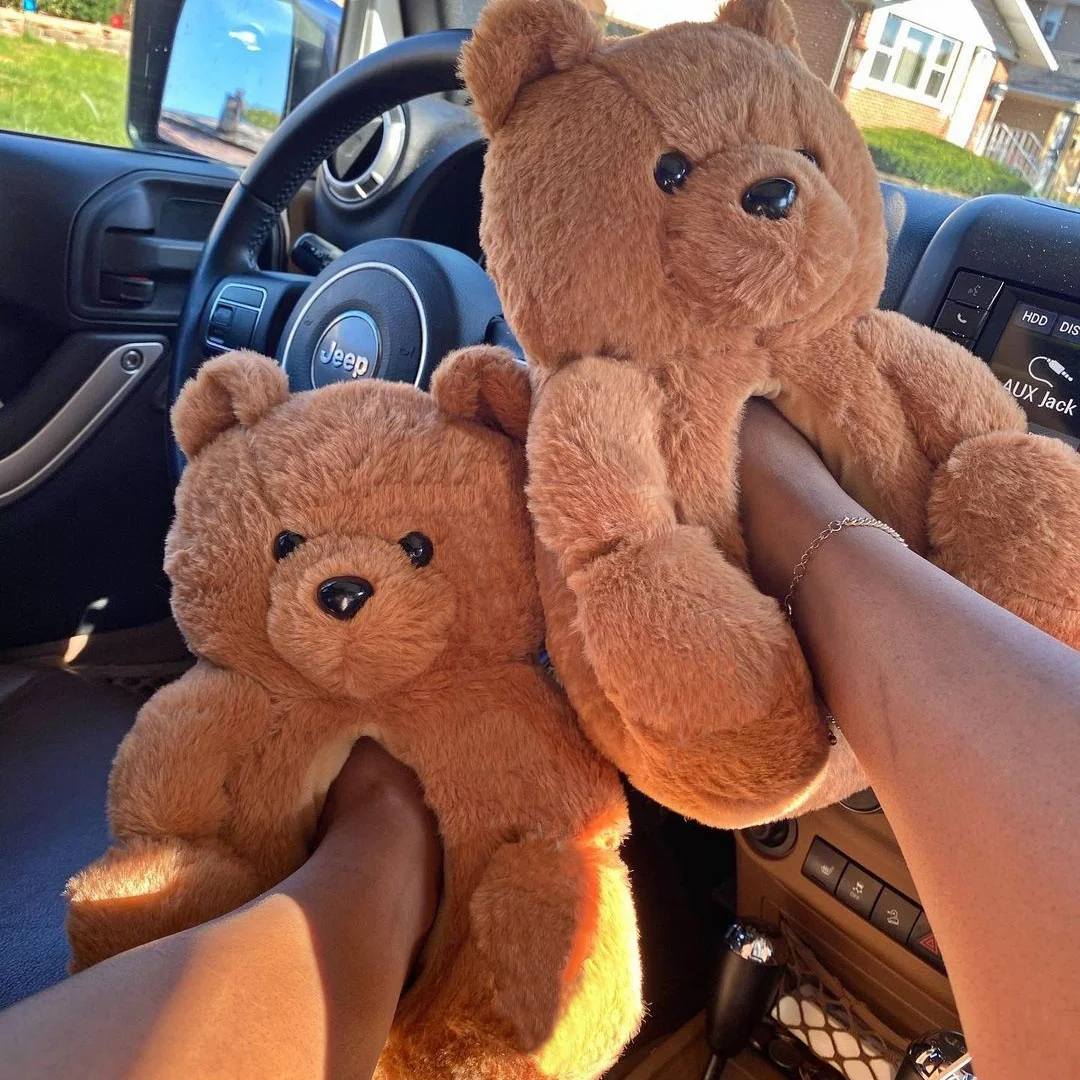 

Women Plush Cheap Teddy Bear Slippers Home Indoor Soft Anti-Slip Faux Fur Cute Warm Slides Cartoon Floor Winter House Slippers, As picture show or customized
