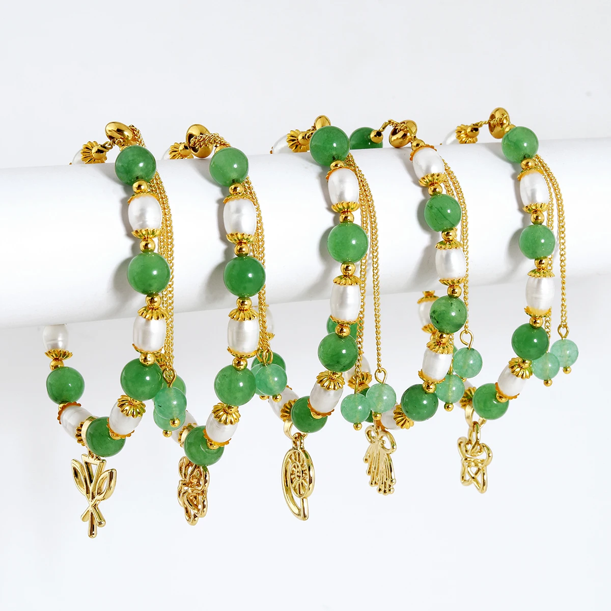 

Fashion luxury white pearls and jade adjustable bracelet hawaii natural stone polynesianjewelry