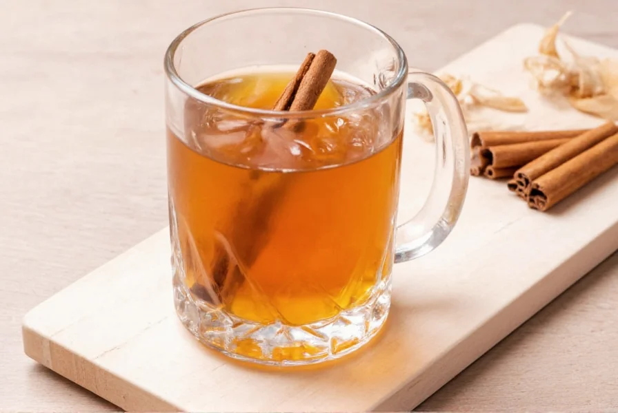 Glass jar with cinnamon sticks and water, labeled with preparation instructions and timing