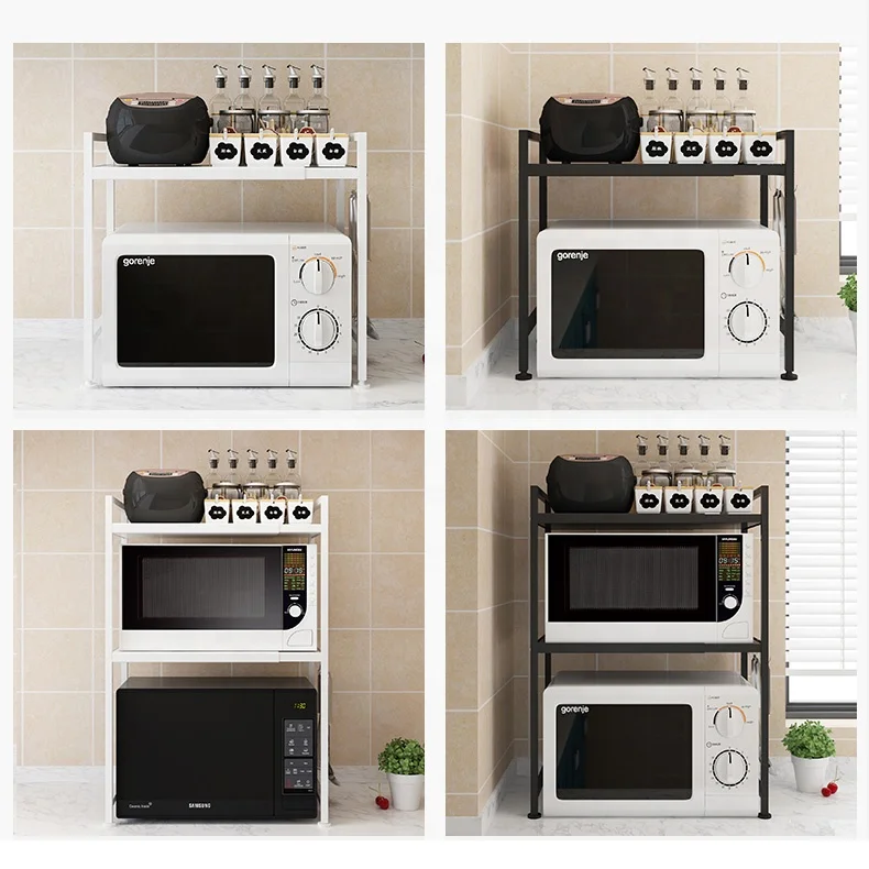 

Up And Down Left And Right Telescopic Adjustment Design Kitchen Microwave Oven Rack, Black
