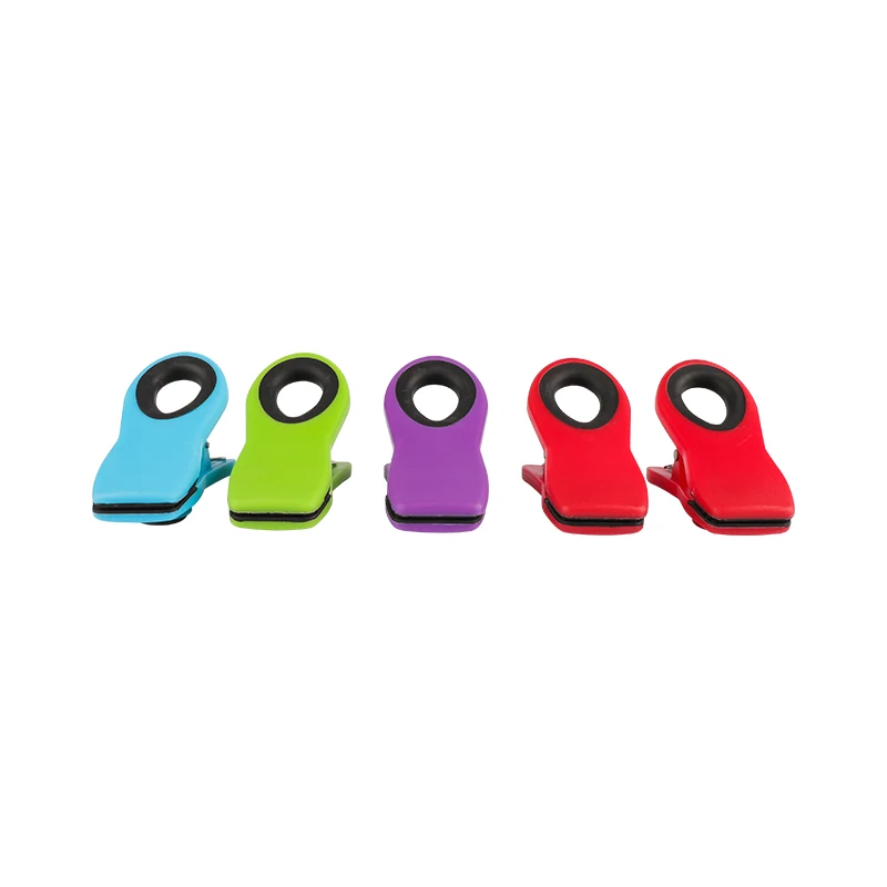 

5 pcs Durable plastic magnetic food bag clips grip clamp for chip coffee keep dry fresh, Red , sky blue, green,purple