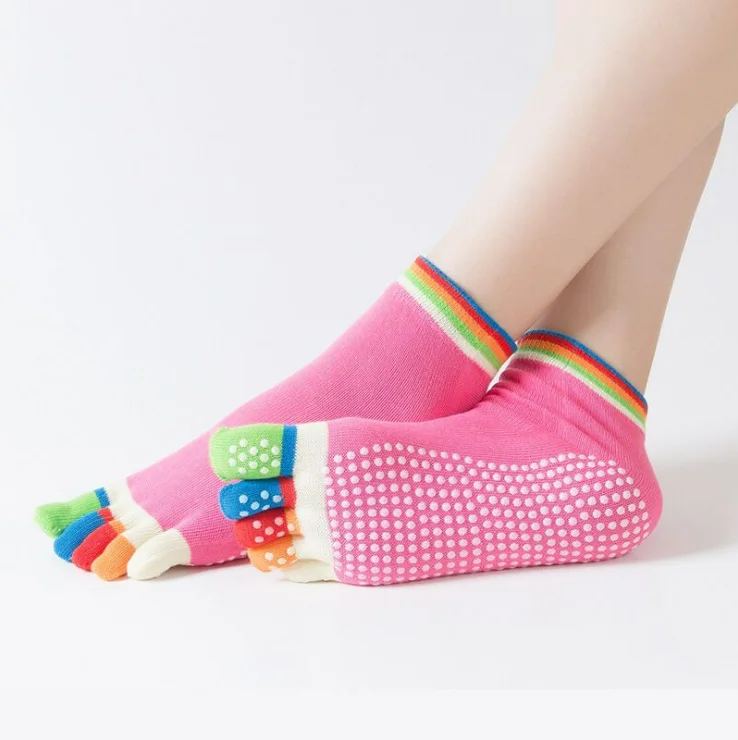 

Colorful Rainbow Barre Socks Ankle Five Finger Non Slip Grip Sock Cute Toe Socks