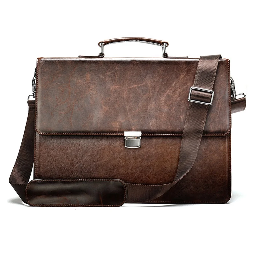 

Vintage Genuine Leather Men Briefcase 14'' Laptop Business Handbag Real Leather Retro Briefcase Tote Bag For Male Durable, Hard, Customized