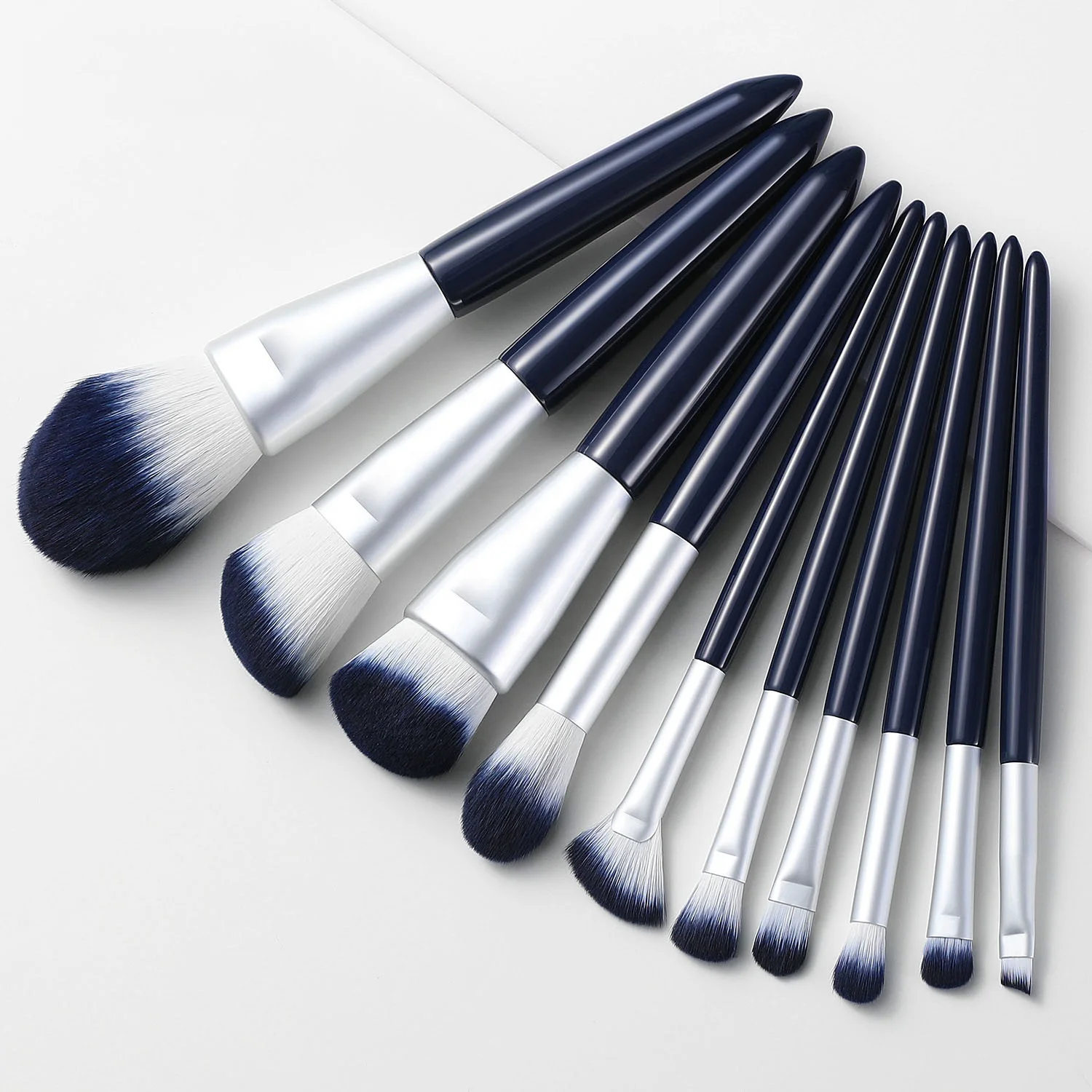 

Fashion 10pcs Makeup Brush Set With Face/Eye Soft Dense Synthetic Hair Wood Handle Makeup Brushes Set, Blue/customized
