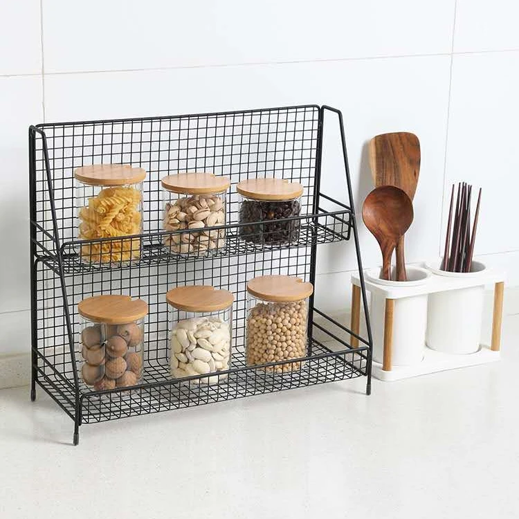 

PINPINFAMILY Wholesale indoor durable 2-layer small metal kitchen storage rack, Black
