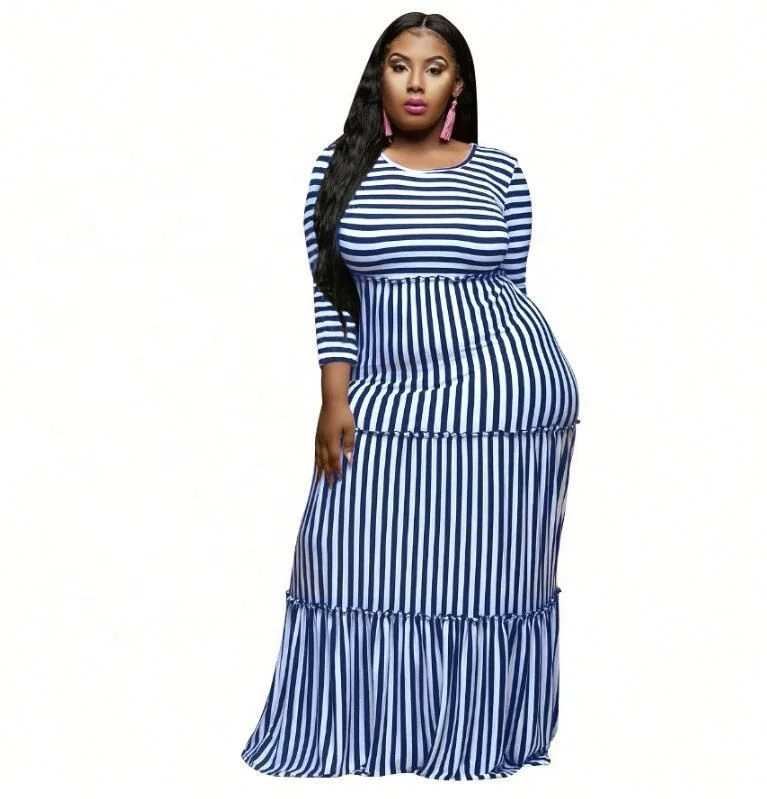 

Stripe Print Dress Long Sleeve Dress O-Neck Dress ., Red black blue