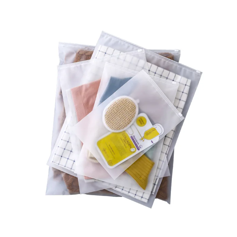 

custom logo printed transparent frosted promotional gift pouch travel storage zipper clothes packaging bag, White