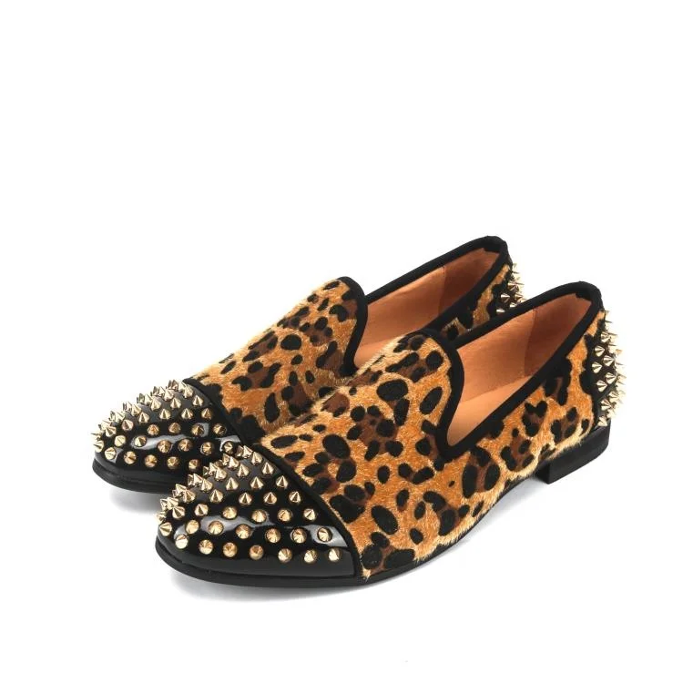 

XQWFH New Fashion Leopard Shoes Men'S Breathable Party And Wedding Italian Handmade Loafers
