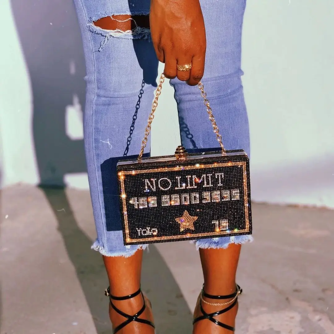 

2021 New Custom Ladies Lady Retro Hasp Rinestone Purse Clutch Bag, Any color as pictured