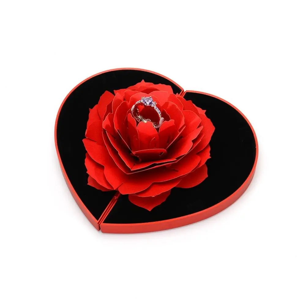 

2020 Hot Sell High Quality Valentine's Day Gift Heart Rose Flower Ring Box For Wedding Engagement Rings Display Box, Red ,pink