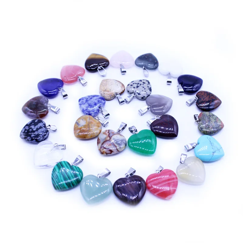 

2mm Heart Shape Natural Stone Mix Color Pendant Accessories gemstone pendant for necklace jewelry making, Multi-colors