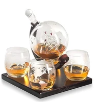 

Amazon best Selling decanter whiskey Etched Globe Wine Whiskey Decanter Set with Wooden Base