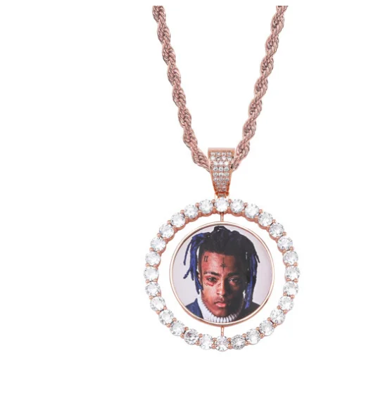 

2021 Popular High Quality Sublimation Blanks Jewelry HipHop 360 Degree Rotatable Necklace Customized Photo Jewelry, Gold/silver/rose gold