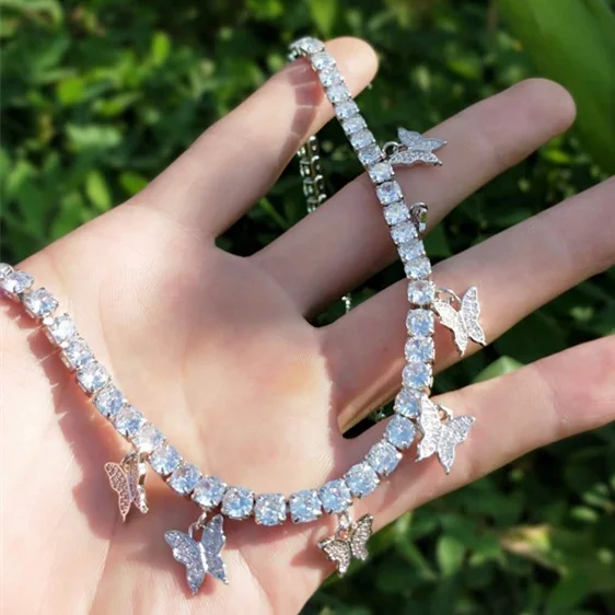 

Wholesale custom butterfly necklace cubic zirconia gold plated choker tennis necklace for women