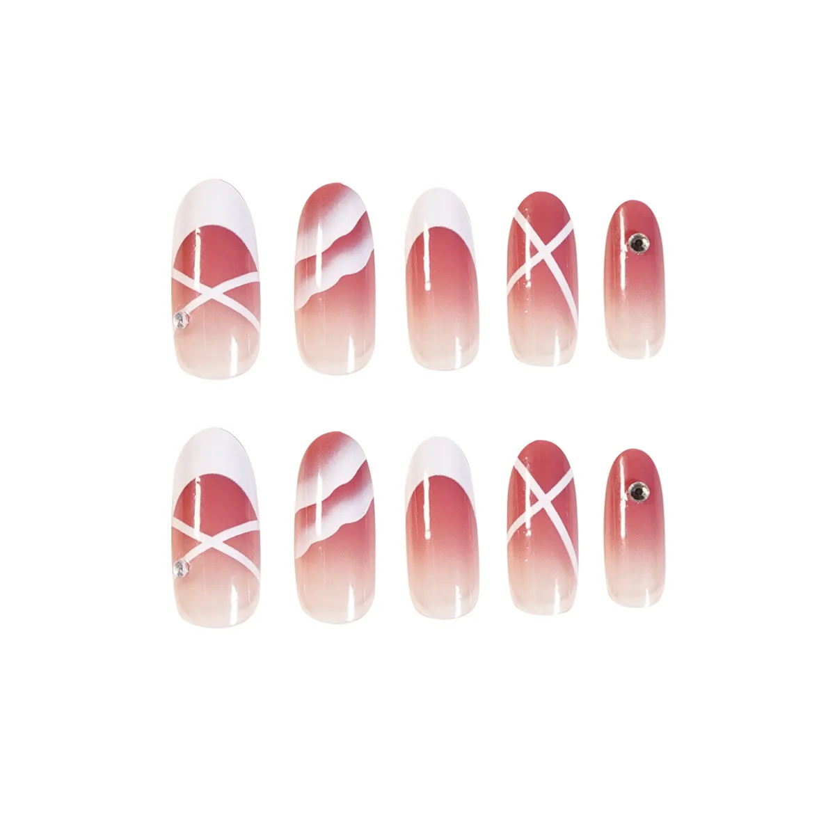 

24Pcs Ballet French Princess Hill Pattern Press on Nails Full Cover Long Fake False Nails, As image show