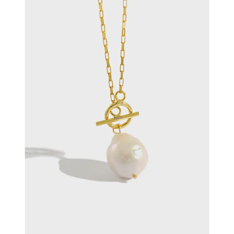 

Baroque Freshwater Pearl Necklace Trendy Fancy Jewelry 925 Sterling Silver Chain Women Pendant Necklace, Gold