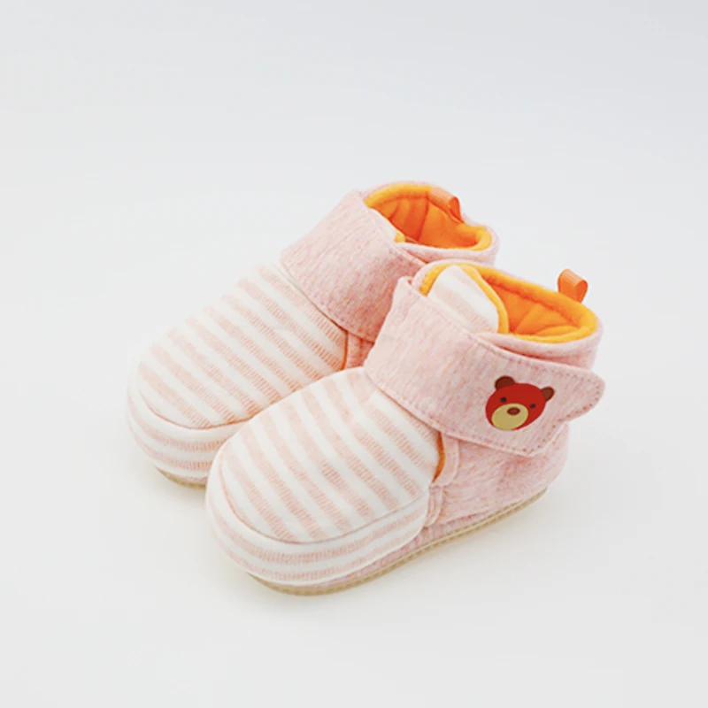 
customized Wholesale 0-1years cloth sole toddler cute booties shoes baby Striped cotton fabric boots baby shoes 